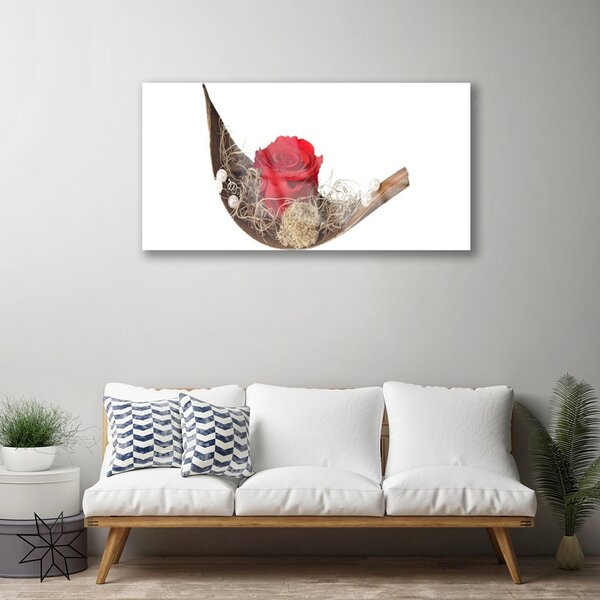 Quadro in vetro Fiore di rosa pianta naturale 100x50 cm 2 appendini
