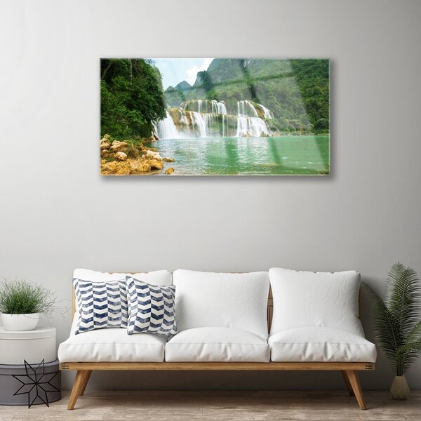 Quadro su vetro Paesaggio cascata foresta 100x50 cm 2 appendini