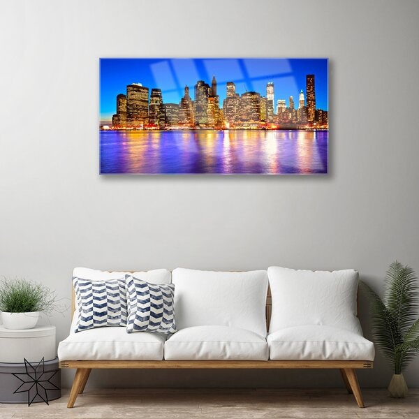 Quadro in vetro Città Grattacieli Case 100x50 cm 2 appendini