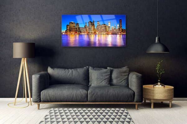 Quadro in vetro Città Grattacieli Case 100x50 cm 2 appendini