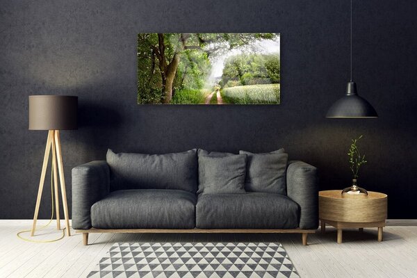Quadro su vetro Sentiero Natura Alberi 100x50 cm 2 appendini