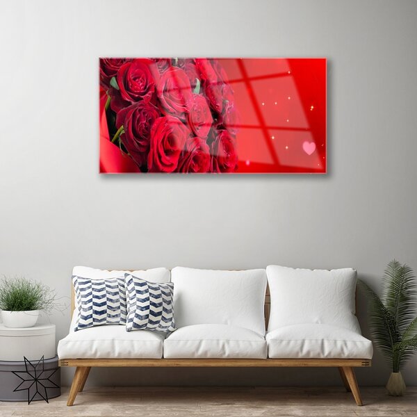 Quadro vetro Rose Fiori Pianta 100x50 cm 2 appendini