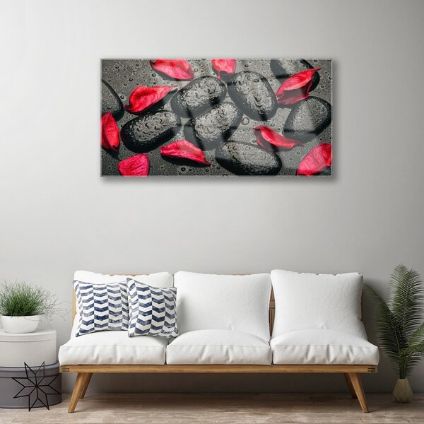 Quadro su vetro Petali Pietre Arte 100x50 cm 2 appendini