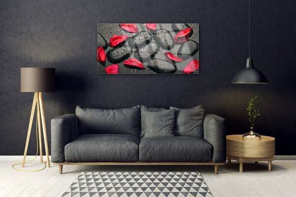 Quadro su vetro Petali Pietre Arte 100x50 cm 2 appendini