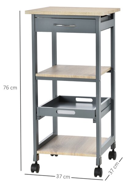 HOMCOM Carrello da Cucina Portafrutta con Ruote Cassetti, 2 Ripiani e Vassoio Estraibile, in legno e MDF 37x37x76cm, Grigio|Aosom Italy