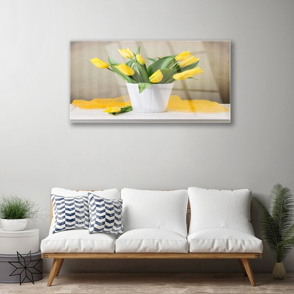 Quadro vetro Tulipani Fiori Pianta 100x50 cm 2 appendini