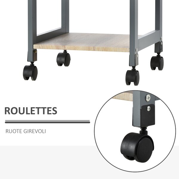HOMCOM Carrello da Cucina Portafrutta con Ruote Cassetti, 2 Ripiani e Vassoio Estraibile, in legno e MDF 37x37x76cm, Grigio|Aosom Italy