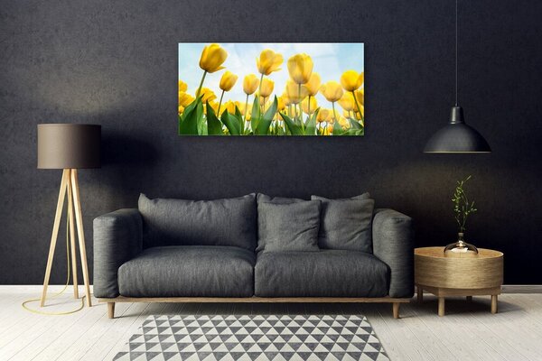 Quadro vetro Tulipani Fiori Pianta 100x50 cm 2 appendini