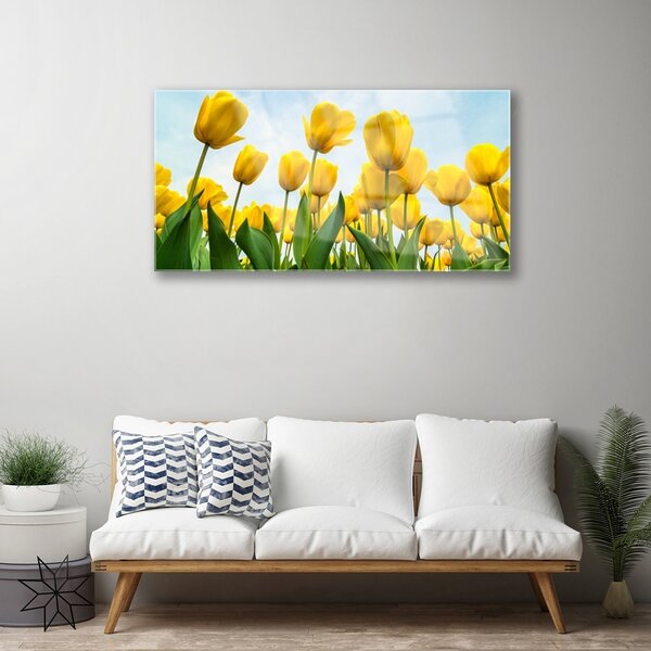 Quadro vetro Tulipani Fiori Pianta 100x50 cm 2 appendini