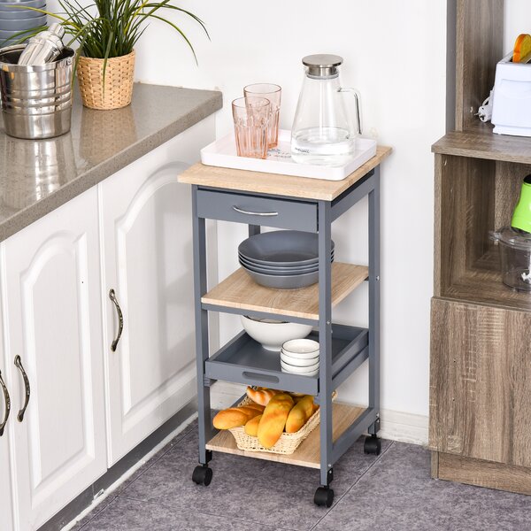 HOMCOM Carrello da Cucina Portafrutta con Ruote Cassetti, 2 Ripiani e Vassoio Estraibile, in legno e MDF 37x37x76cm, Grigio|Aosom Italy
