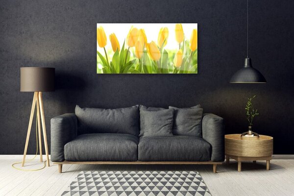 Quadro di vetro Tulipani Fiori Pianta 100x50 cm 2 appendini