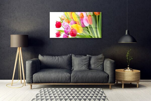 Quadro in vetro Tulipani Fiori Pianta 100x50 cm 2 appendini