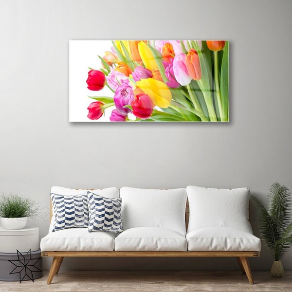 Quadro in vetro Tulipani Fiori Pianta 100x50 cm 2 appendini