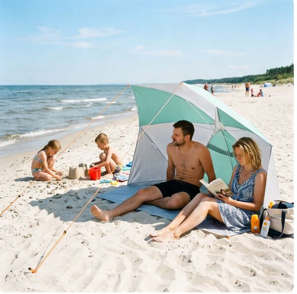Ombrellone da spiaggia con kit di fissaggio incluso