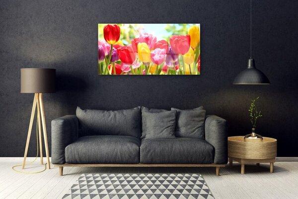 Quadro vetro Tulipani Fiori Pianta 100x50 cm 2 appendini