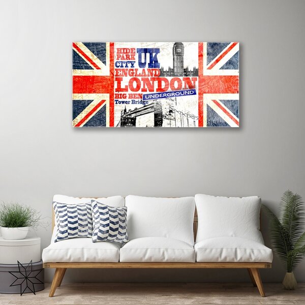 Quadro in vetro Arte della bandiera di Londra 100x50 cm 2 appendini