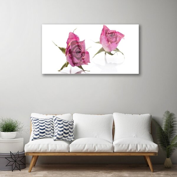 Quadro in vetro Rose Fiori Pianta 100x50 cm 2 appendini