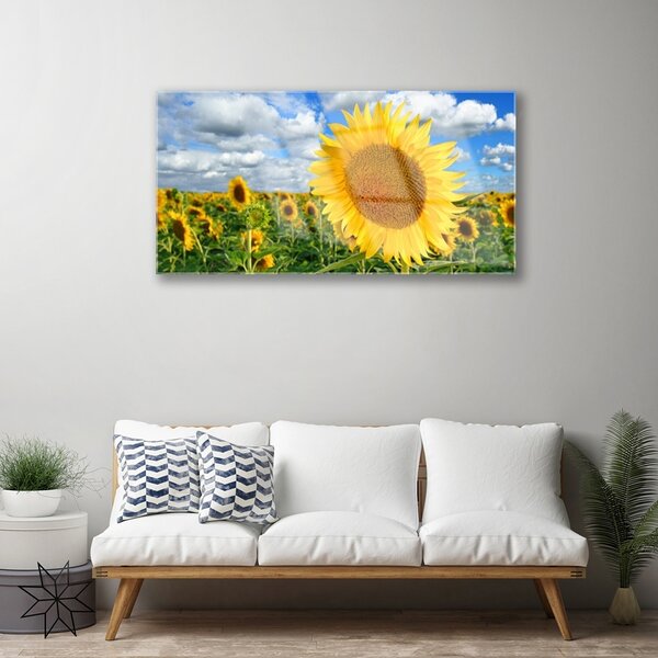 Quadro in vetro Pianta di girasole 100x50 cm 2 appendini