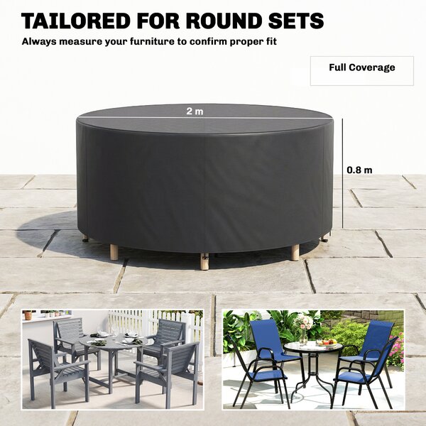 Outsunny Copertura per mobili da giardino impermeabile per tavolo rotondo, tessuto Oxford 420D per giardino esterno, Ø200 x 80 cm, nero | Aosom Italy