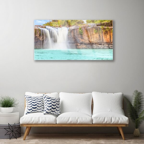 Quadro vetro Cascata Lago Paesaggio 100x50 cm 2 appendini