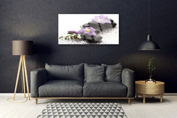 Quadro di vetro Pietre di fiori d'arte 100x50 cm 2 appendini