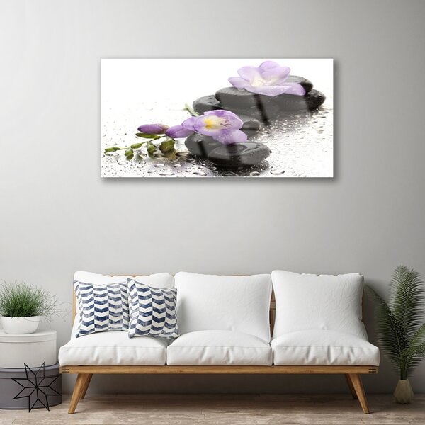 Quadro di vetro Pietre di fiori d'arte 100x50 cm 2 appendini
