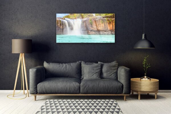 Quadro vetro Cascata Lago Paesaggio 100x50 cm 2 appendini