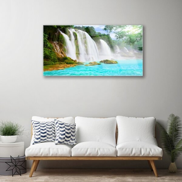 Quadro vetro Cascata Lago Natura 100x50 cm 2 appendini