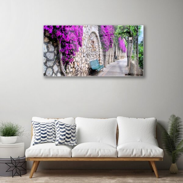 Quadro di vetro Vicolo dei Fiori 100x50 cm 2 appendini