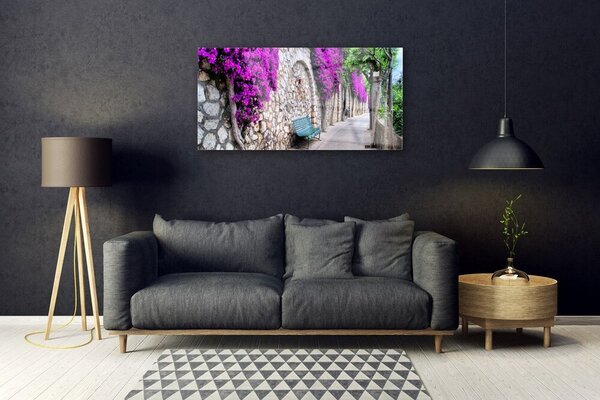 Quadro di vetro Vicolo dei Fiori 100x50 cm 2 appendini