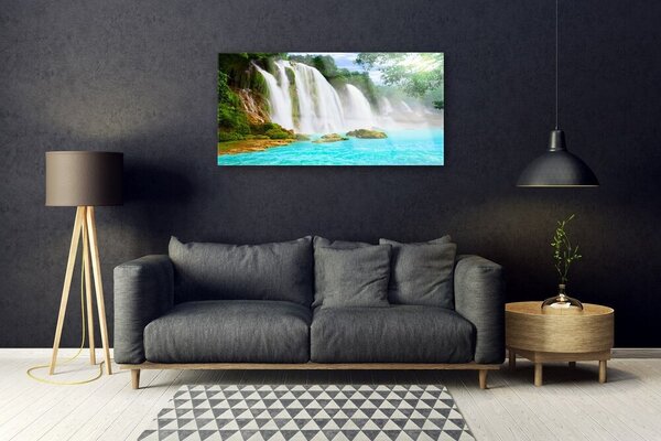 Quadro vetro Cascata Lago Natura 100x50 cm 2 appendini