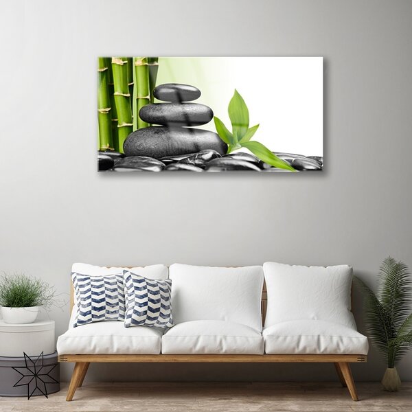 Quadro su vetro Pietre Zen di bambù Arte 100x50 cm 2 appendini