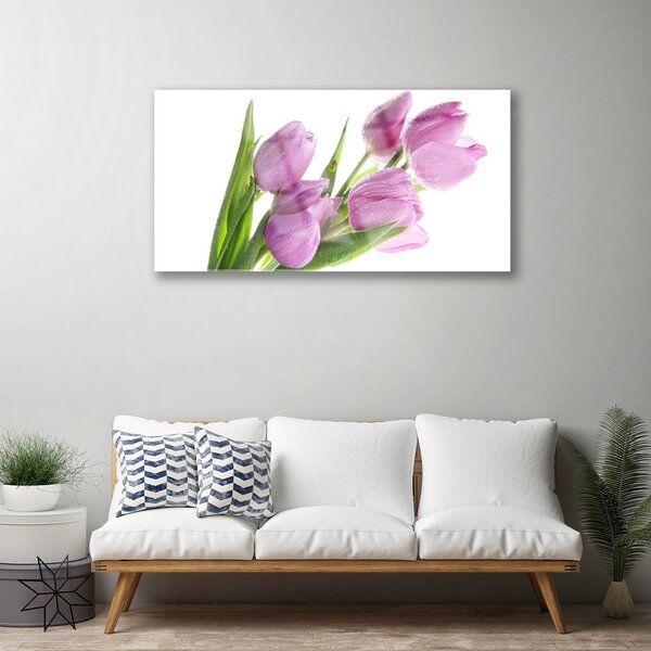 Quadro vetro Tulipani Fiori Pianta 100x50 cm 2 appendini