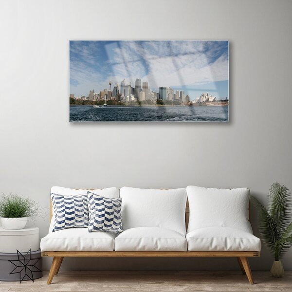 Quadro di vetro Città Case sul mare Sydney 100x50 cm 2 appendini