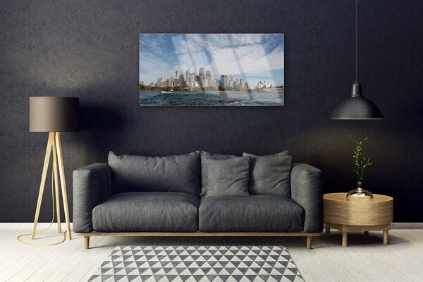 Quadro di vetro Città Case sul mare Sydney 100x50 cm 2 appendini