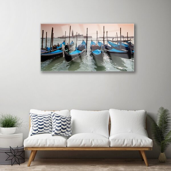 Quadro su vetro Barche Architettura dell'acqua 100x50 cm 2 appendini
