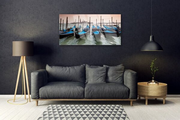 Quadro su vetro Barche Architettura dell'acqua 100x50 cm 2 appendini
