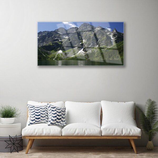 Quadro in vetro Montagne Lago Foresta Paesaggio 100x50 cm 2 appendini