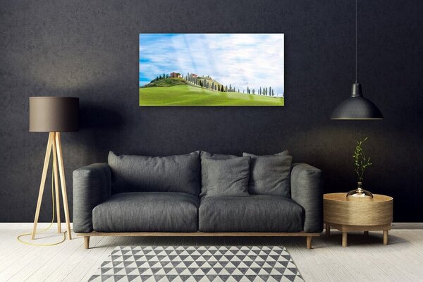 Quadro di vetro Prato Alberi Paesaggio 100x50 cm 2 appendini