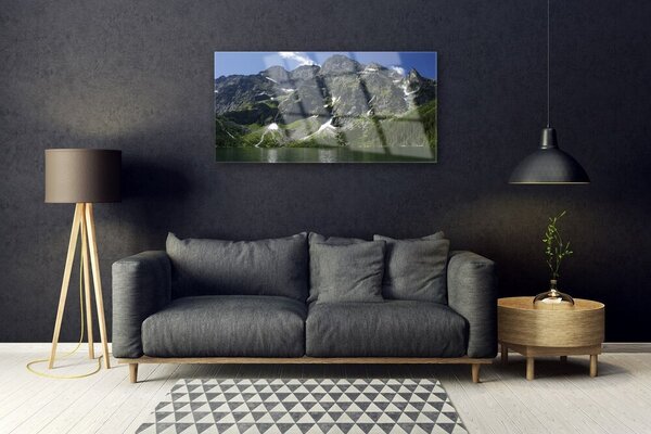 Quadro in vetro Montagne Lago Foresta Paesaggio 100x50 cm 2 appendini