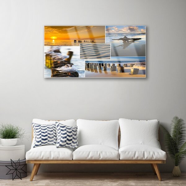 Quadro in vetro Paesaggio di Ocean Beach 100x50 cm 2 appendini