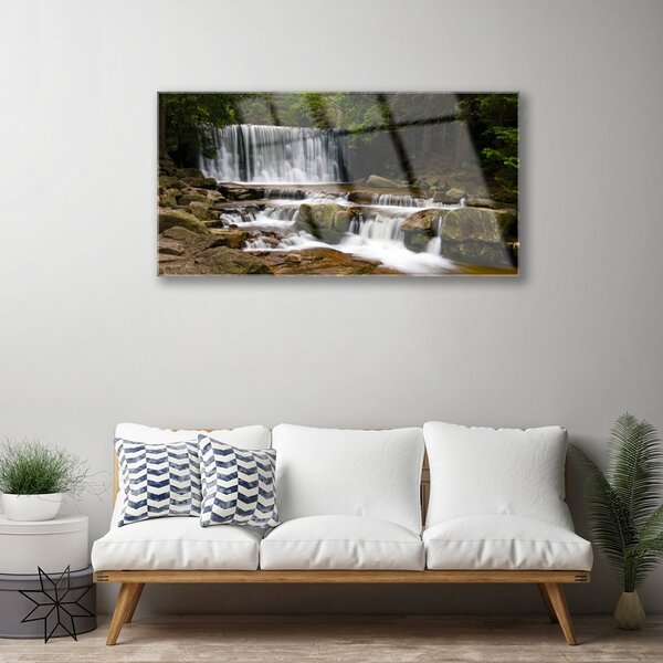 Quadro di vetro Cascata Foresta Natura 100x50 cm 2 appendini
