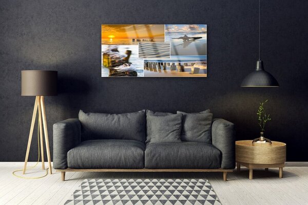 Quadro in vetro Paesaggio di Ocean Beach 100x50 cm 2 appendini