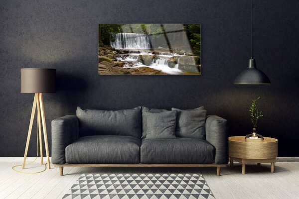 Quadro di vetro Cascata Foresta Natura 100x50 cm 2 appendini