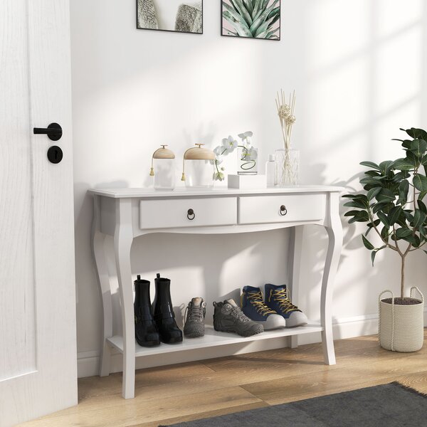Homcom Tavolo Consolle per Ingresso con 2 Cassetti, Mobile Ingresso tavolo da ingresso, Bianco, 100x33x76cm|Aosom