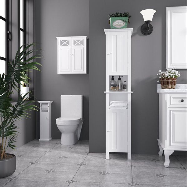 Kleankin Mobile Bagno con Porta Carta Igienica e Armadietto in Legno MDF, 21.5x17.8x66.5cm, Bianco|Aosom
