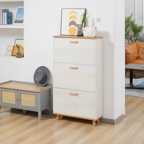 HOMCOM Mobile Scarpiera Salvaspazio in Truciolato con 3 Cassetti e 2 Ripiani Interni Regolabili, 70x23.5x122 cm, Bianco