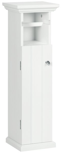 Kleankin Mobile Bagno con Porta Carta Igienica e Armadietto in Legno MDF, 21.5x17.8x66.5cm, Bianco|Aosom