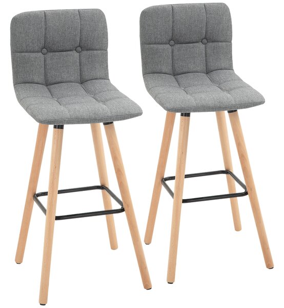 HOMCOM Set 2 Sgabelli da Bar con Schienale e Poggiapiedi, Seduta Imbottita in Tessuto e Gambe in Legno, 41.5x47x97.5, Grigio|Aosom