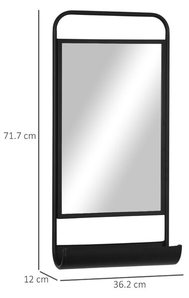 HOMCOM Specchio da Parete con Mensola Inferiore e Struttura in Metallo, 36.2x12x71.7cm, Nero|Aosom